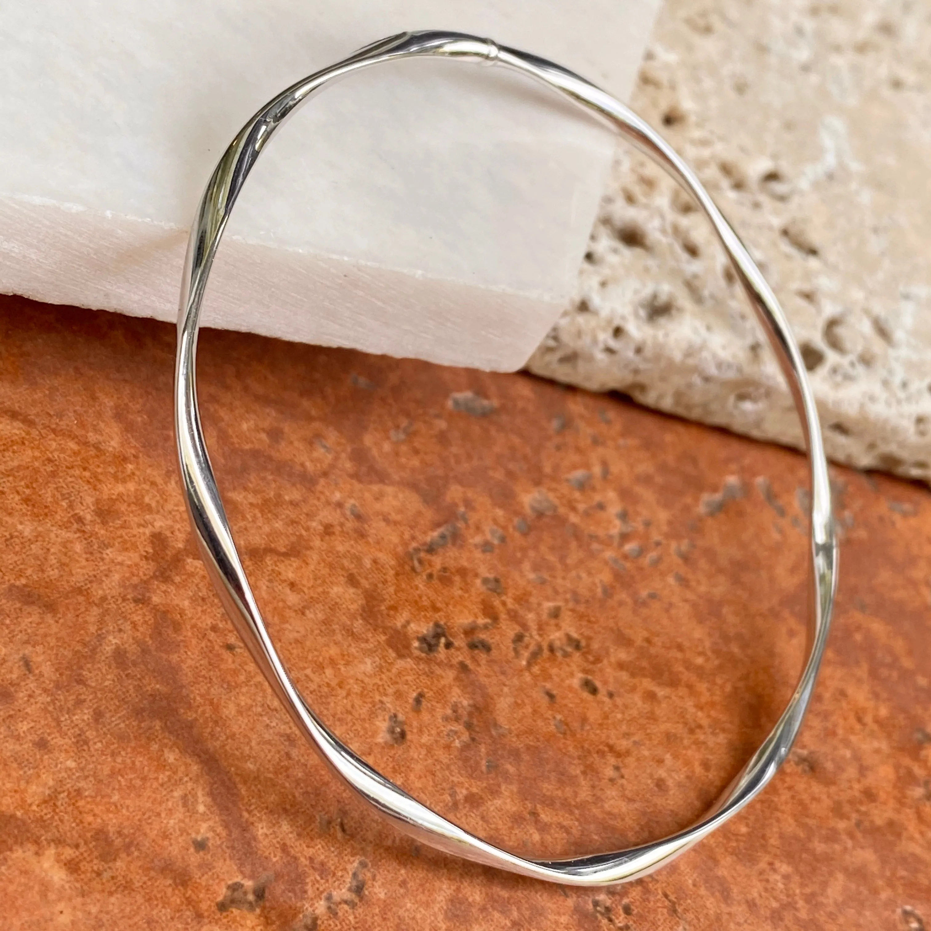 10KT White Gold Twisted Wave Slip-On Bangle Bracelet 2.5mm