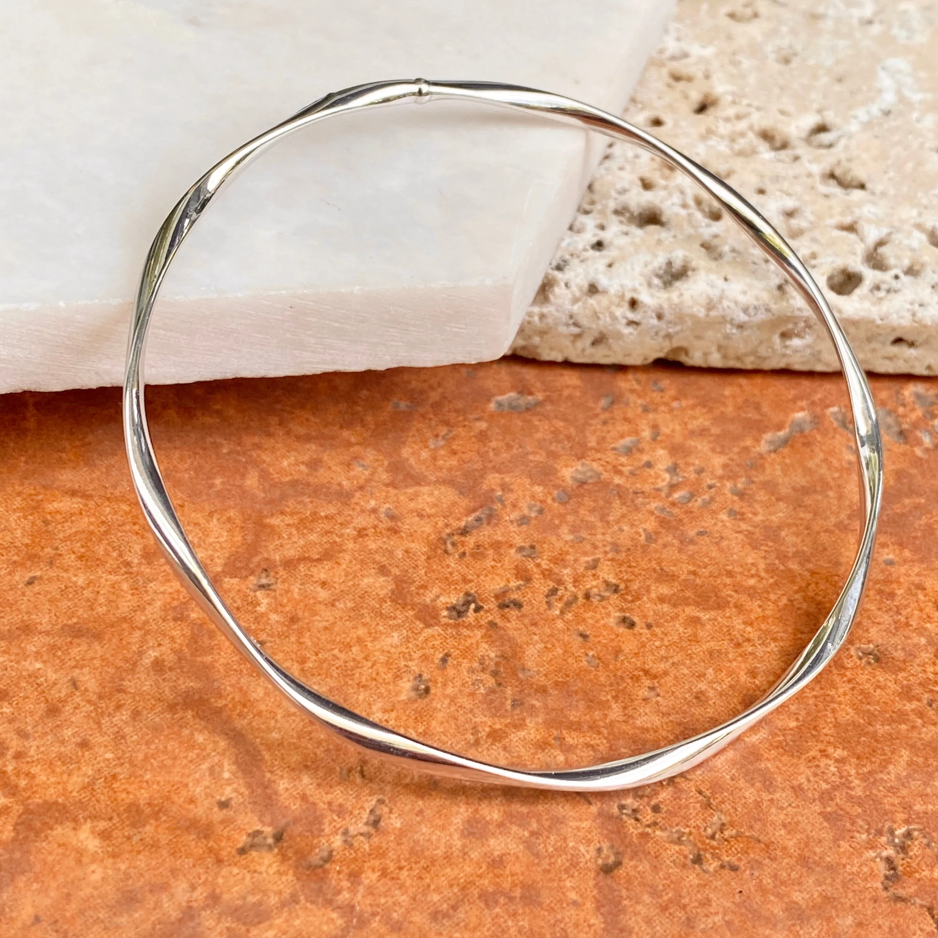 10KT White Gold Twisted Wave Slip-On Bangle Bracelet 2.5mm