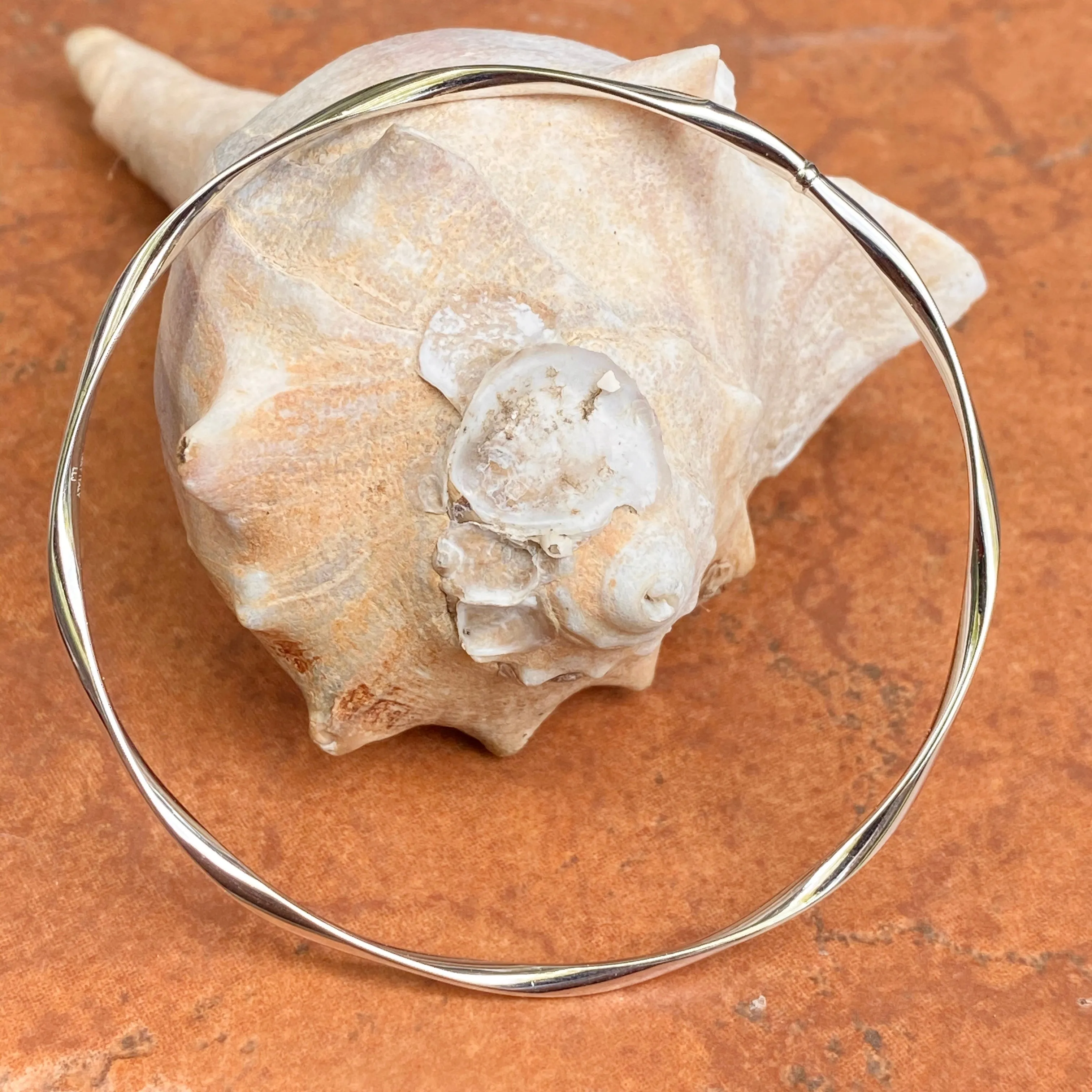 10KT White Gold Twisted Wave Slip-On Bangle Bracelet 2.5mm