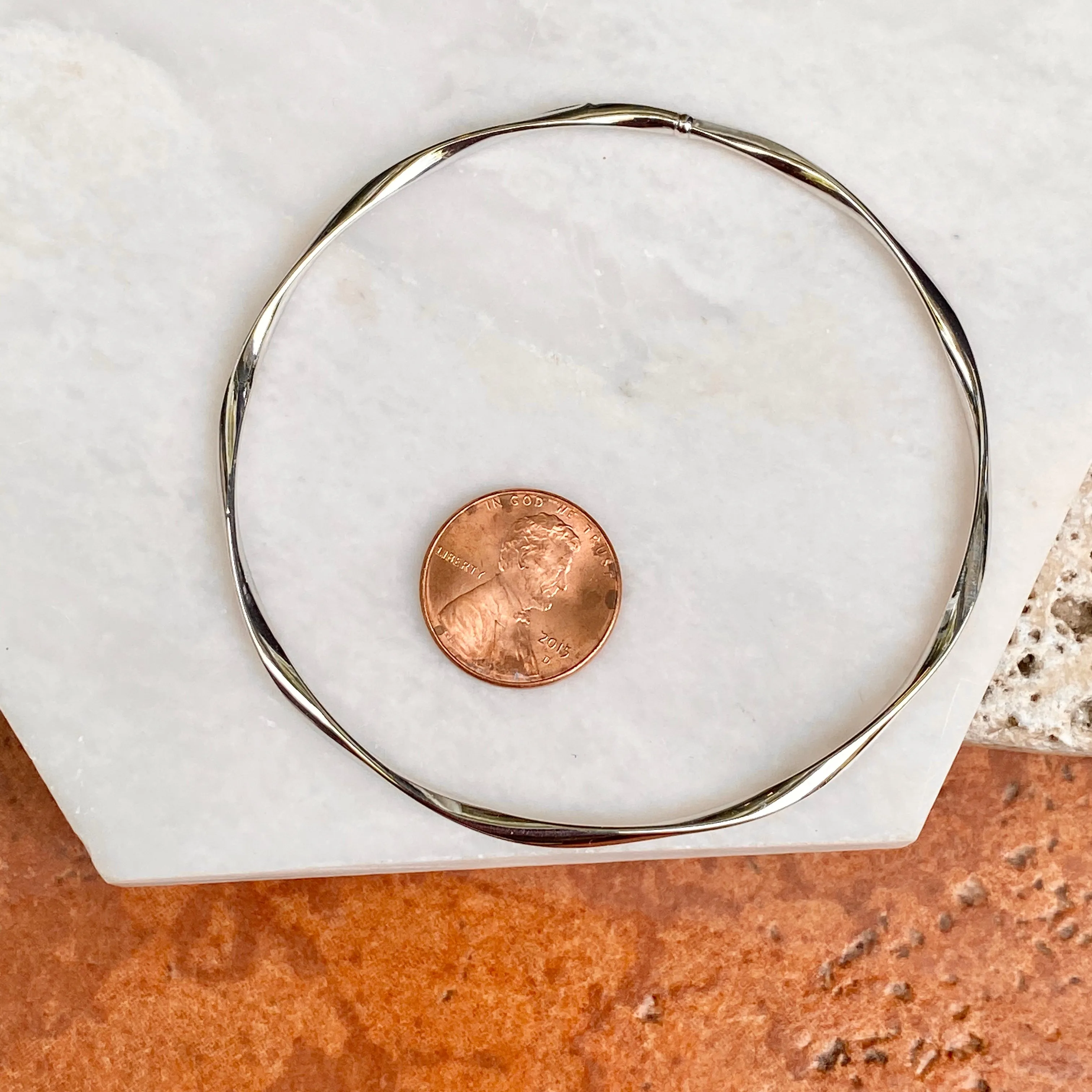 10KT White Gold Twisted Wave Slip-On Bangle Bracelet 2.5mm