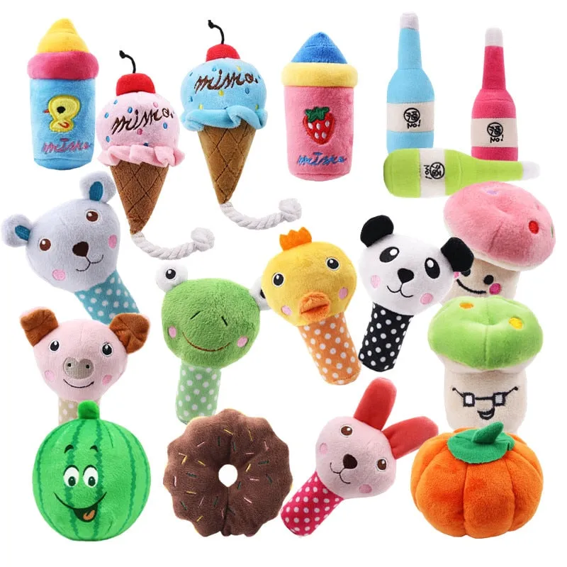 1pc Plush Squeak Toy For Dog Puppy Chew Training Sounding Pet Toys Fleece Pig Duck Nursing Bottle Types Available Drop Shipping