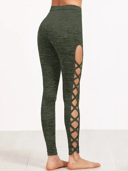 3 Colors Available Womens Cutout Leggings Exercise Running Yoga Sports Fitness Gym Pants