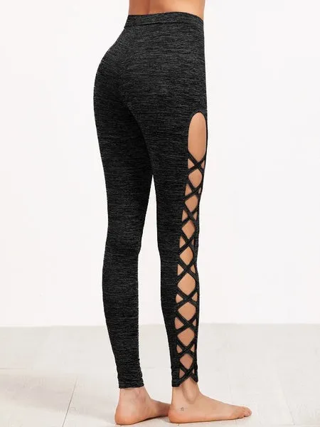 3 Colors Available Womens Cutout Leggings Exercise Running Yoga Sports Fitness Gym Pants