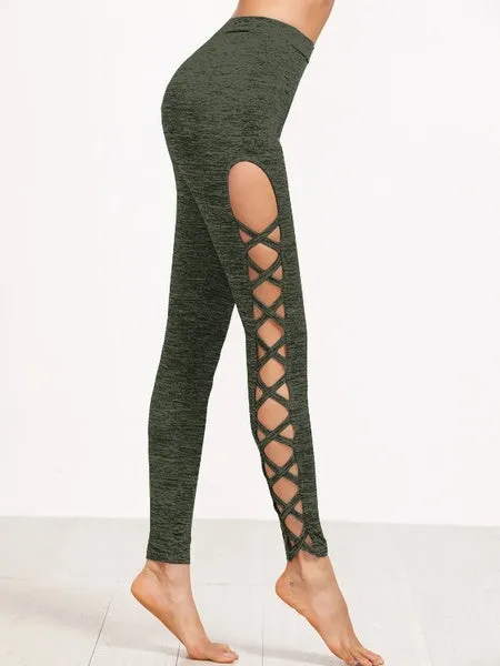 3 Colors Available Womens Cutout Leggings Exercise Running Yoga Sports Fitness Gym Pants