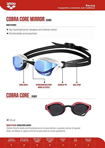 arena Cobra Core Mirror Swim Goggles Silver, Red, Black