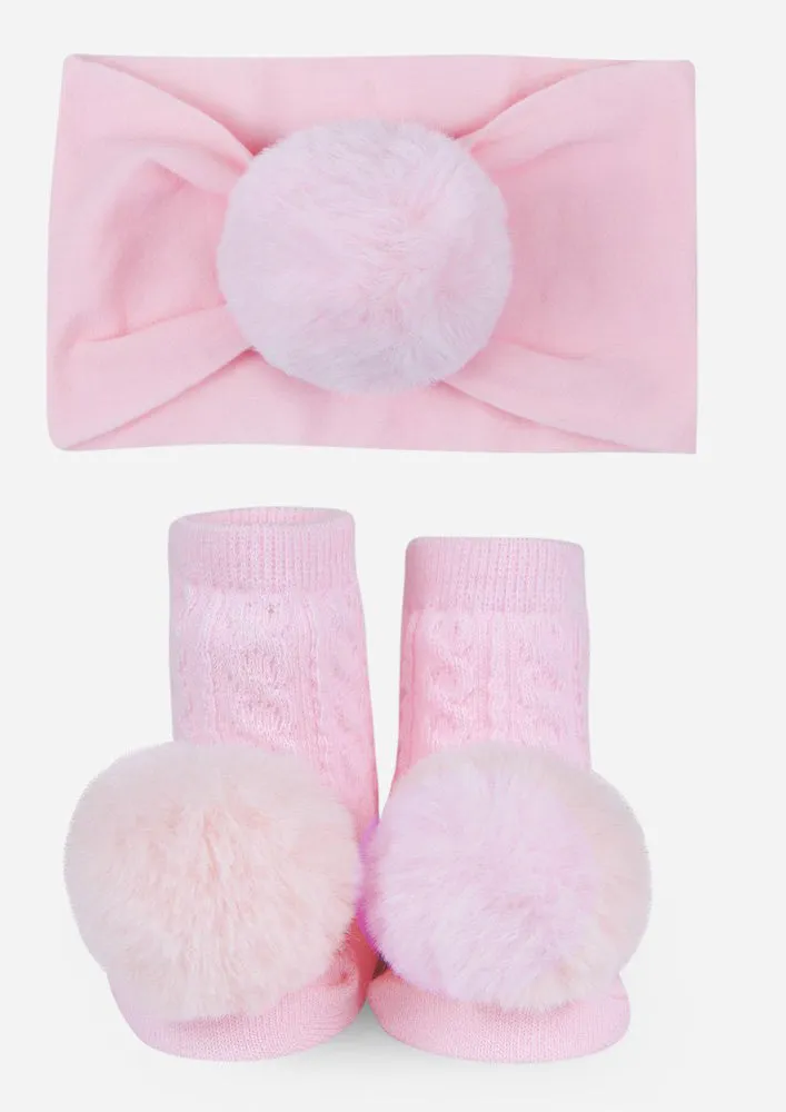 Baby Bling Pom Pom Headband & Waddle Pom Pom Socks Gift Set