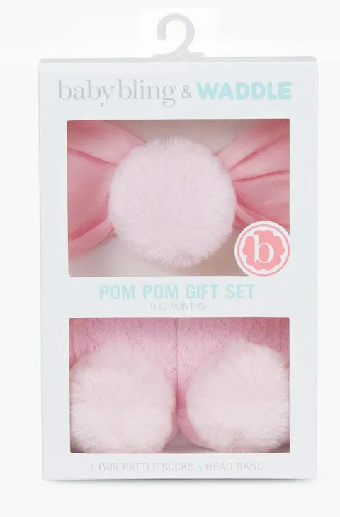 Baby Bling Pom Pom Headband & Waddle Pom Pom Socks Gift Set