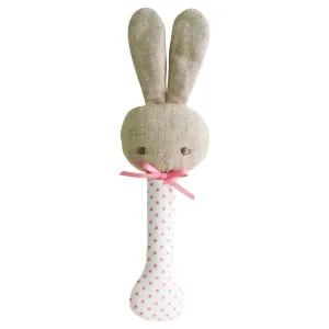 Baby Bunny Stick Rattle Spot Pink on Ivory