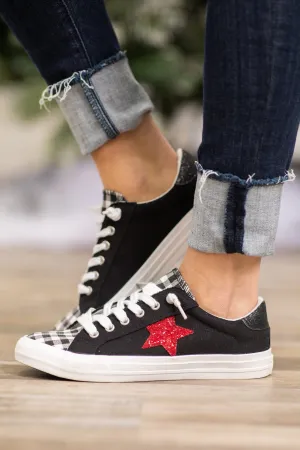 Black and Red Sneakers With Star Detail
