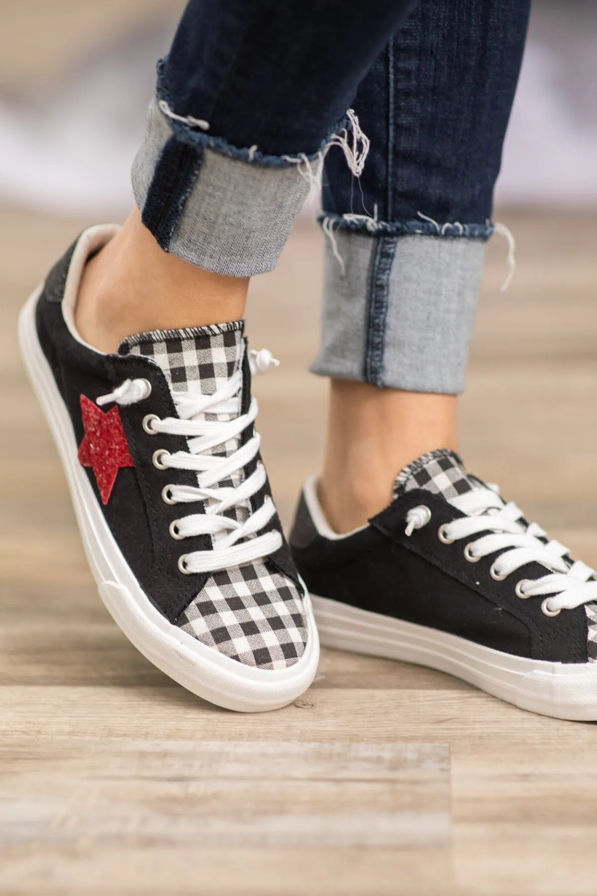 Black and Red Sneakers With Star Detail