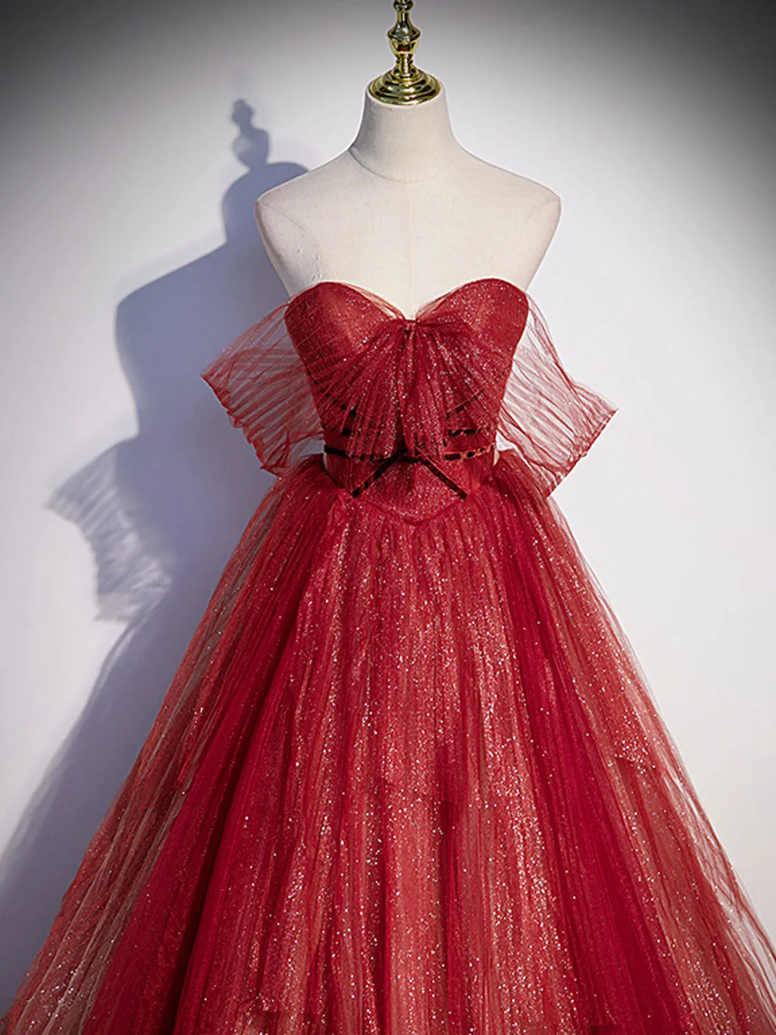 Burgundy Aline tulle lace long prom dress lace evening dress