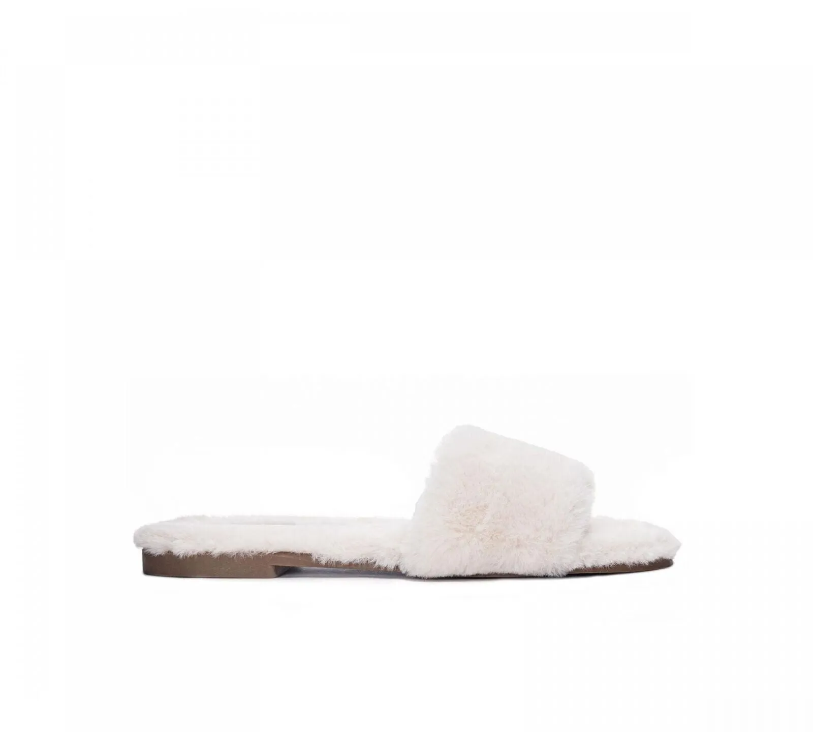 Chinese Laundry Womens Mulholland Fuzzy Flat Sandals Cream 7