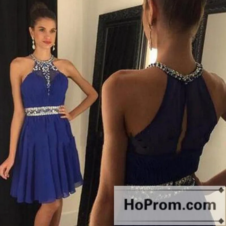 Classy Halter Chiffon Short Prom Dresses Homecoming Dresses