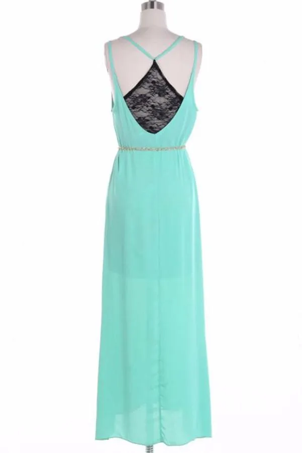 Coral Maxi Dress with Lace and Golden Chain