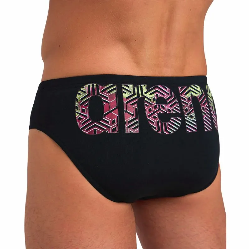 COSTUME ARENA UOMO SLIP NUOTO PISCINA NERO BIG LOGO BRIEF