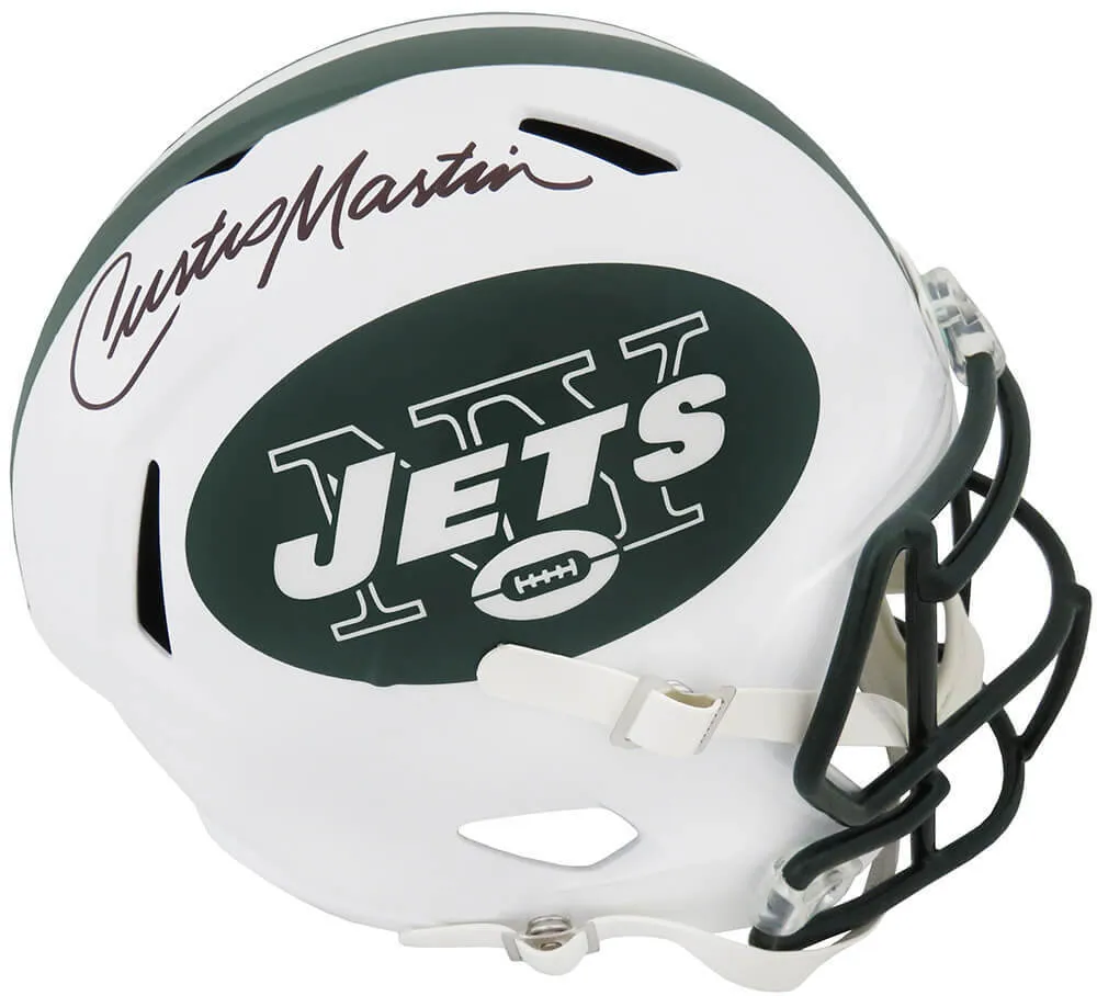 Curtis Martin Signed Jets White Riddell Full Size Speed Rep Helmet -SCHWARTZ COA