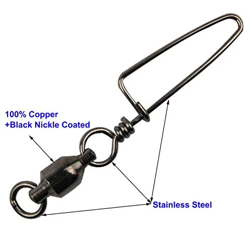 Easy Catch 30 Pack 9# High-Strength Fishing Ball Bearing Swivel with Coastlock Snap, Strong Welded Ring