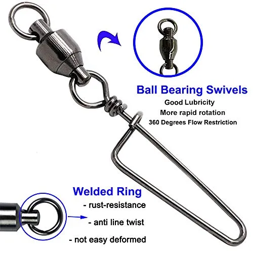 Easy Catch 30 Pack 9# High-Strength Fishing Ball Bearing Swivel with Coastlock Snap, Strong Welded Ring