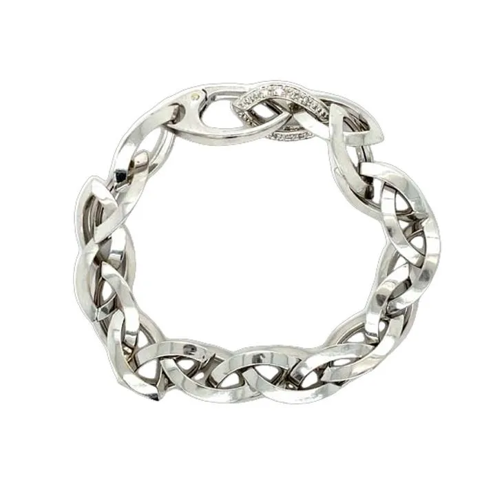 Estate Marquise Link Bracelet with Diamonds in 14K White Gold