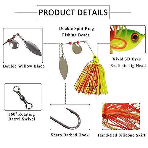 Fishing Spinner Baits Kit - Hard Spinner Lures Multicolor Buzzbait Swimbaits Pike Bass Jig 0.64oz (6pcs Spinner Baits)