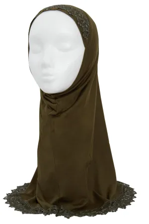 Girls Khaki Lace Hijab