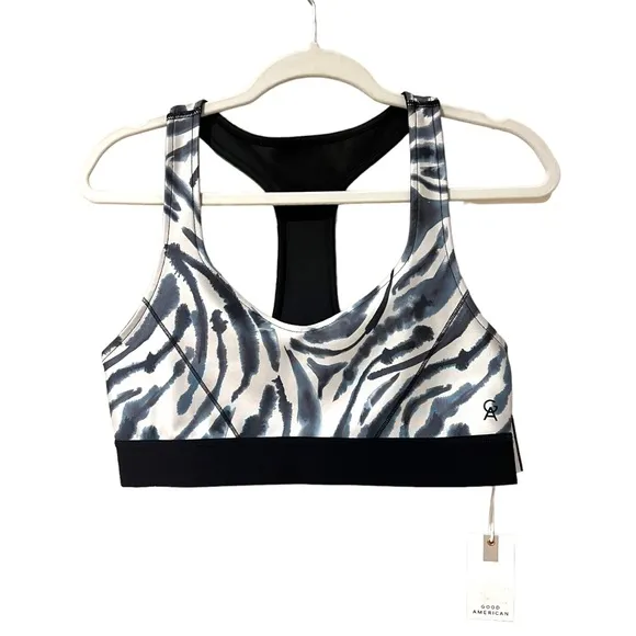 Good American Reversible Double Knit Sports Bra in Peyote Zebra (4 / XL)