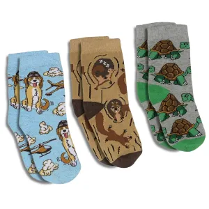Good Luck Sock Crew Socks 3pk - Cockapoo Pilot, Squirrels & Tortoises