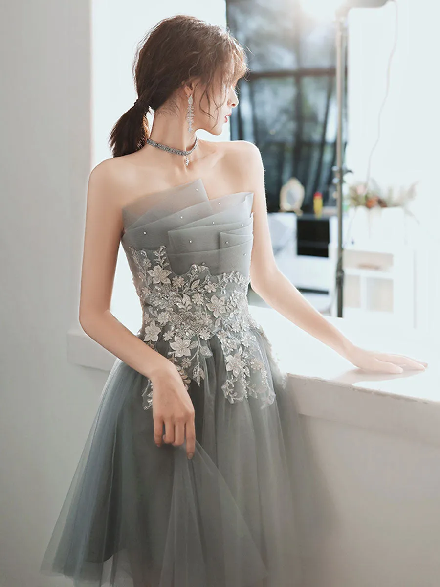 Gray Blue Short Prom Dress, Gray Blue Cute Homecoming Dress