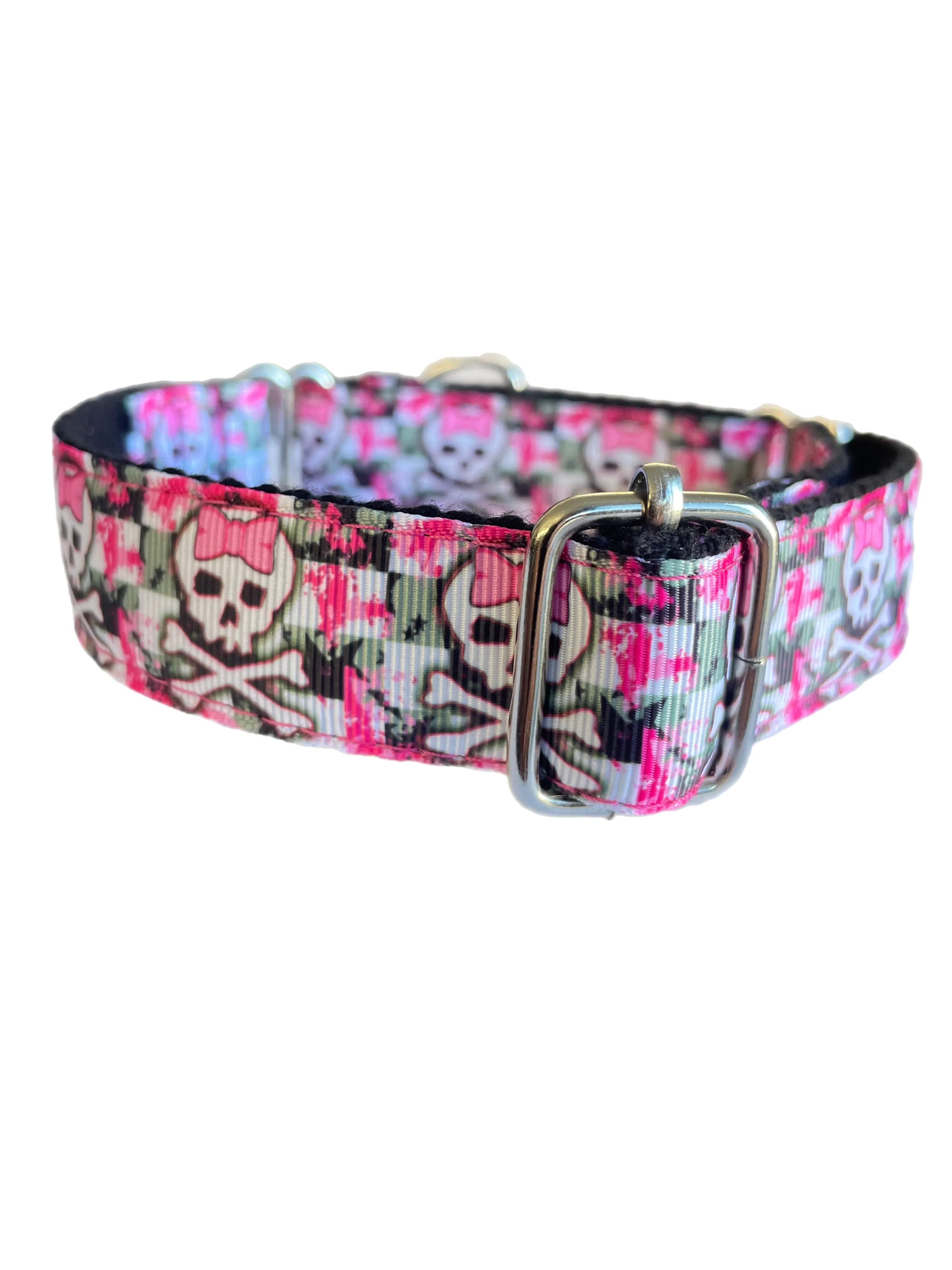 Greyhound Martingale 25mm house collar in pink with cute skulls