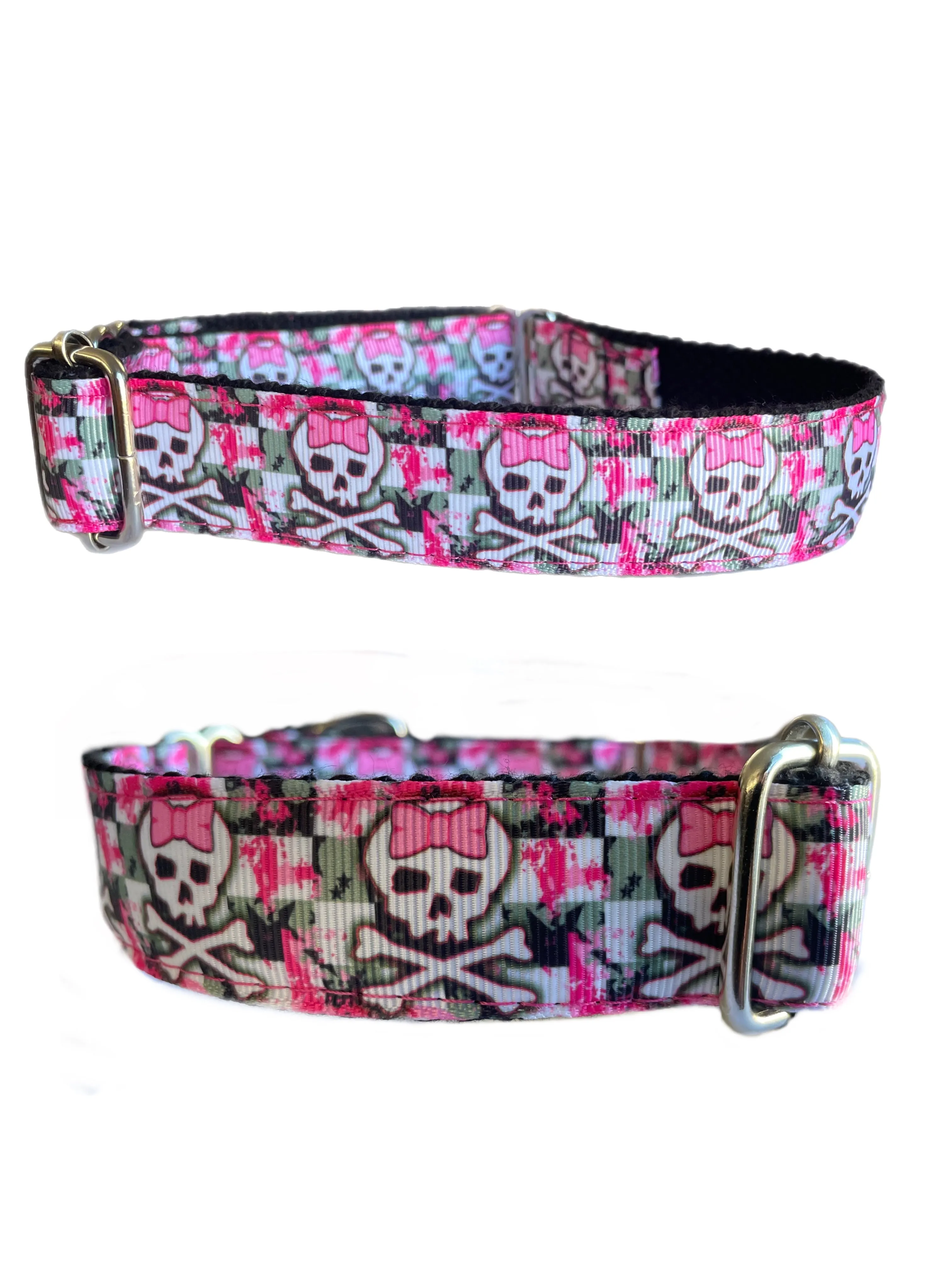 Greyhound Martingale 25mm house collar in pink with cute skulls