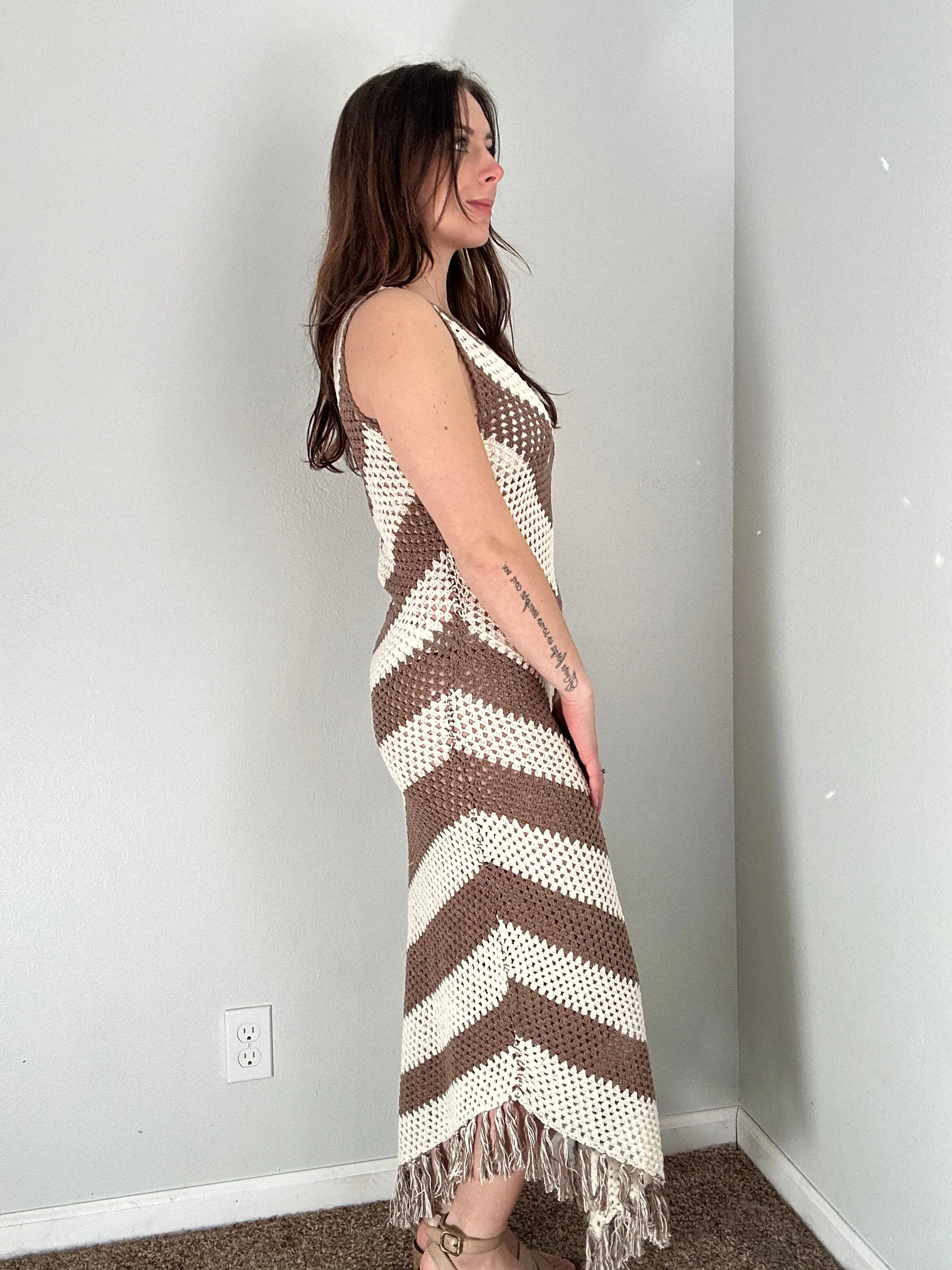 ivory   brown chevy crochet dress