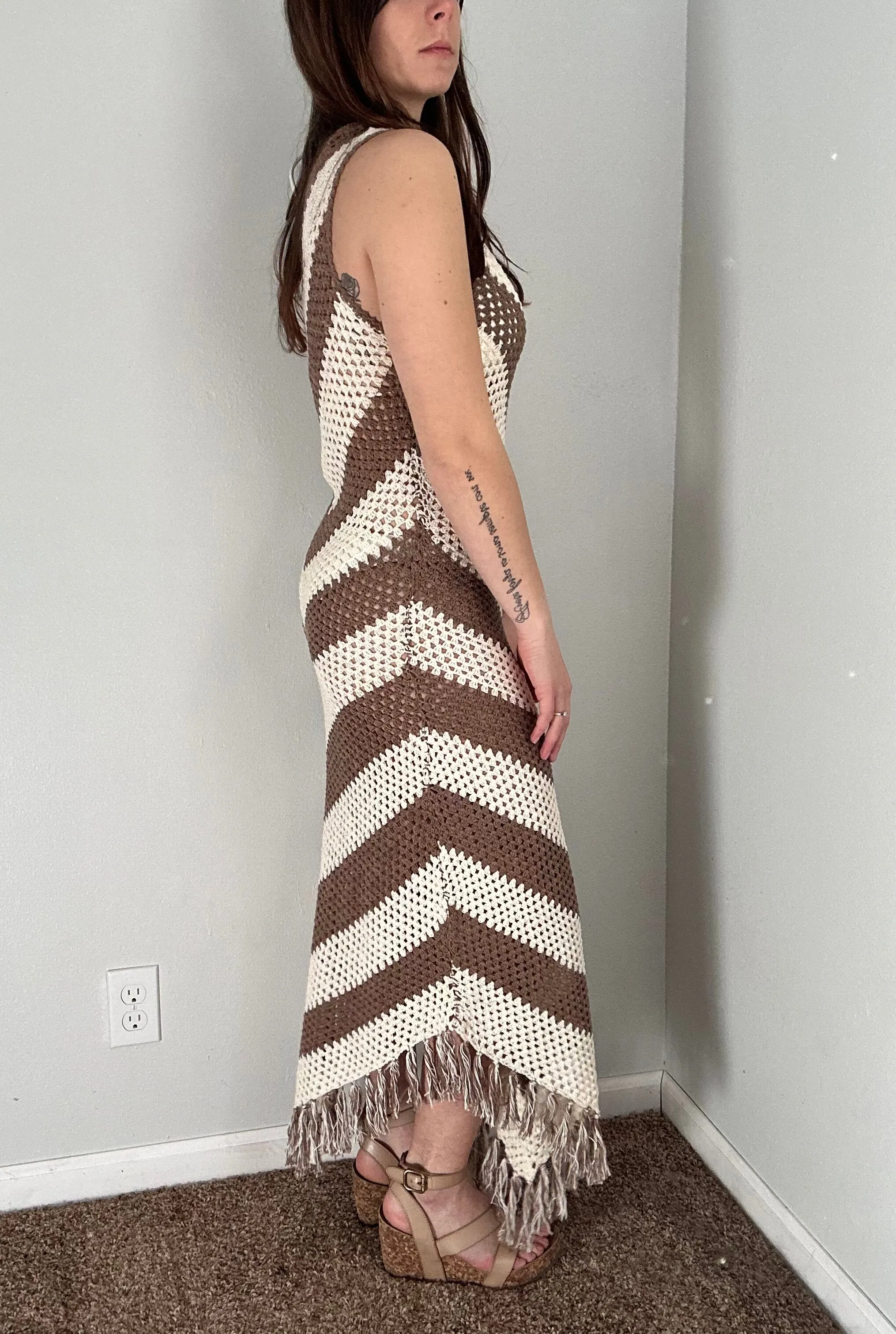 ivory   brown chevy crochet dress