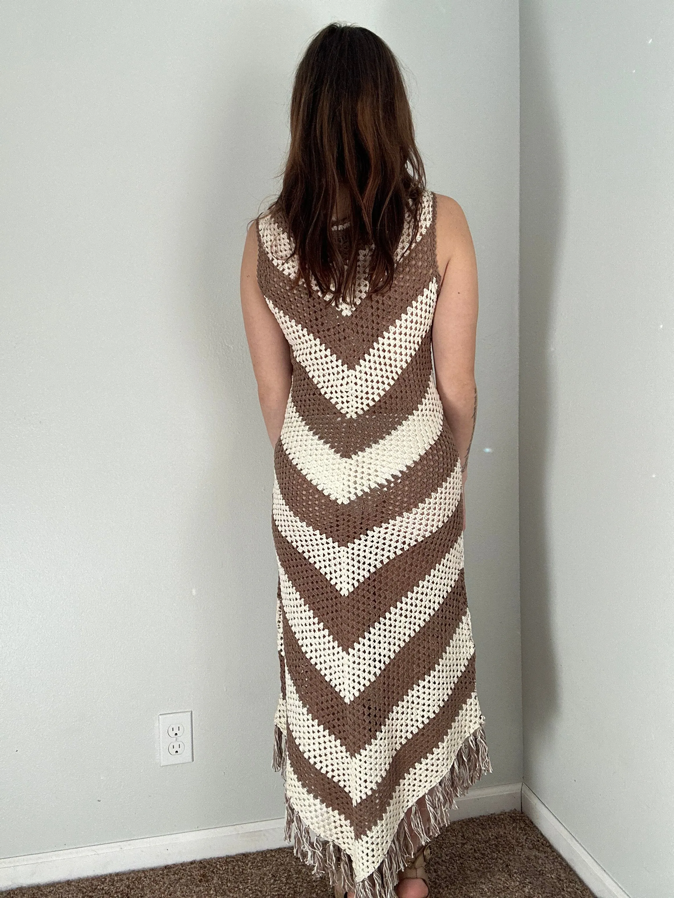 ivory   brown chevy crochet dress
