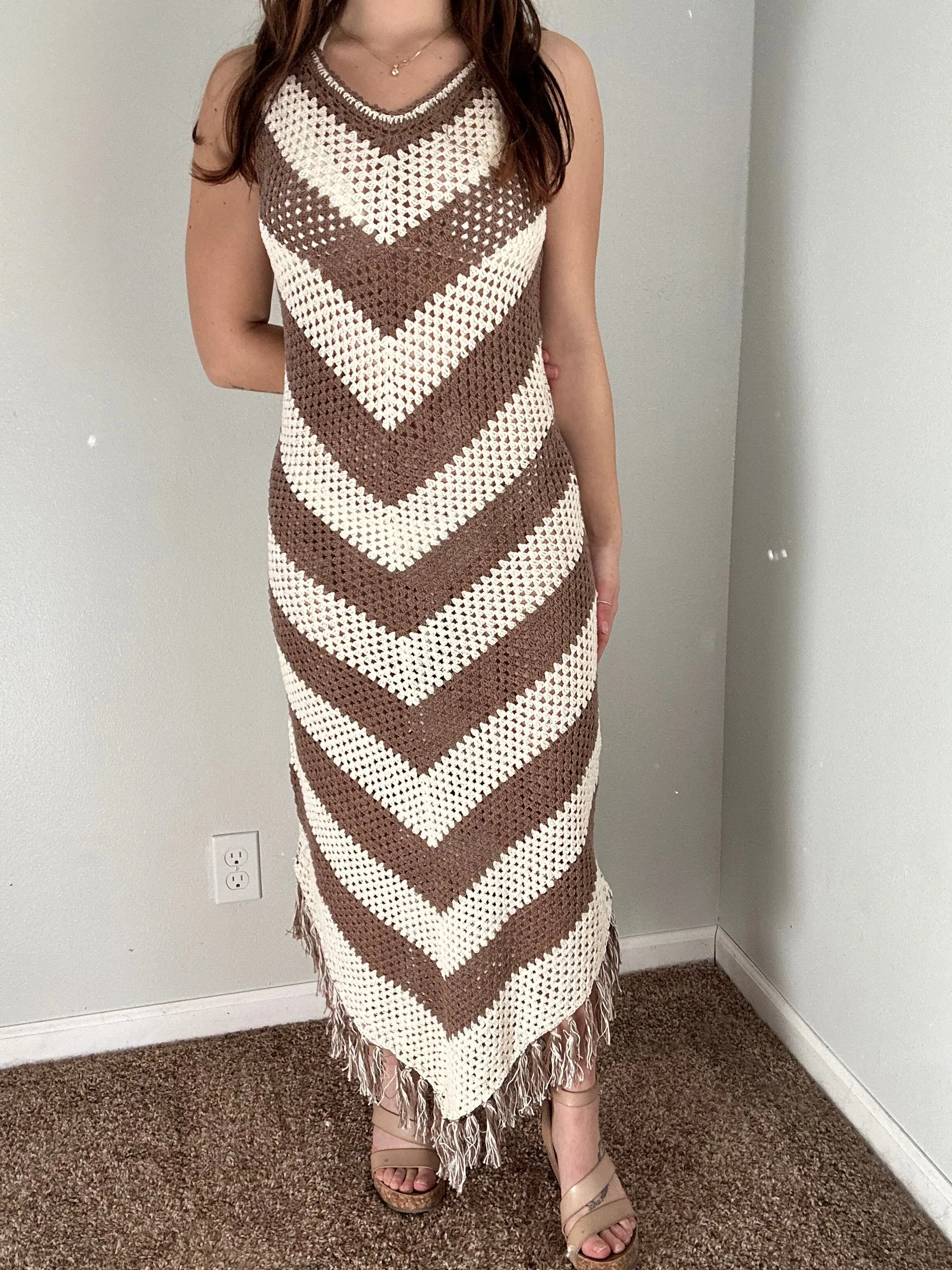 ivory   brown chevy crochet dress