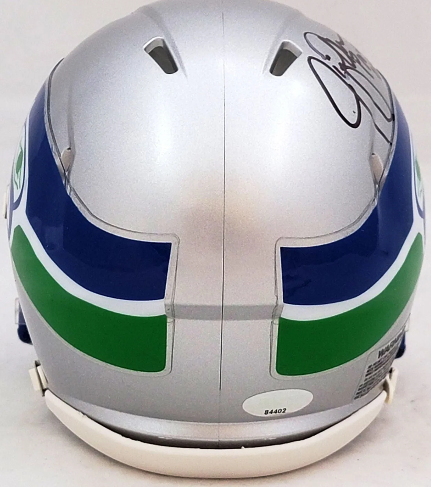 JIM ZORN AUTOGRAPHED SEAHAWKS SILVER THROWBACK SPEED MINI HELMET MCS 211076