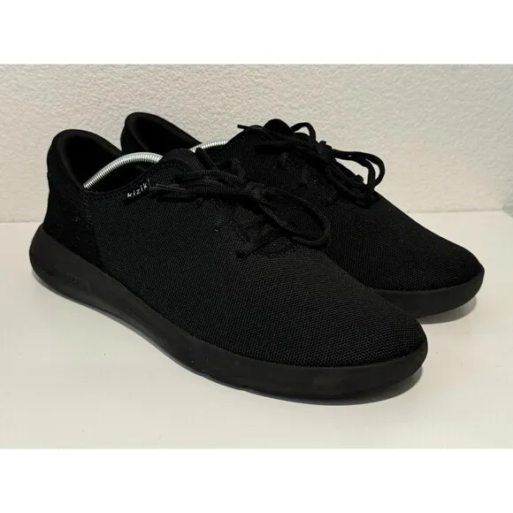 KIZIK Mens Madrid Eco Knit Running Shoes Sz 13 Triple Black Casual Slip On Laces