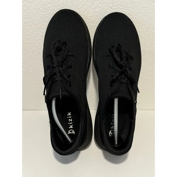 KIZIK Mens Madrid Eco Knit Running Shoes Sz 13 Triple Black Casual Slip On Laces