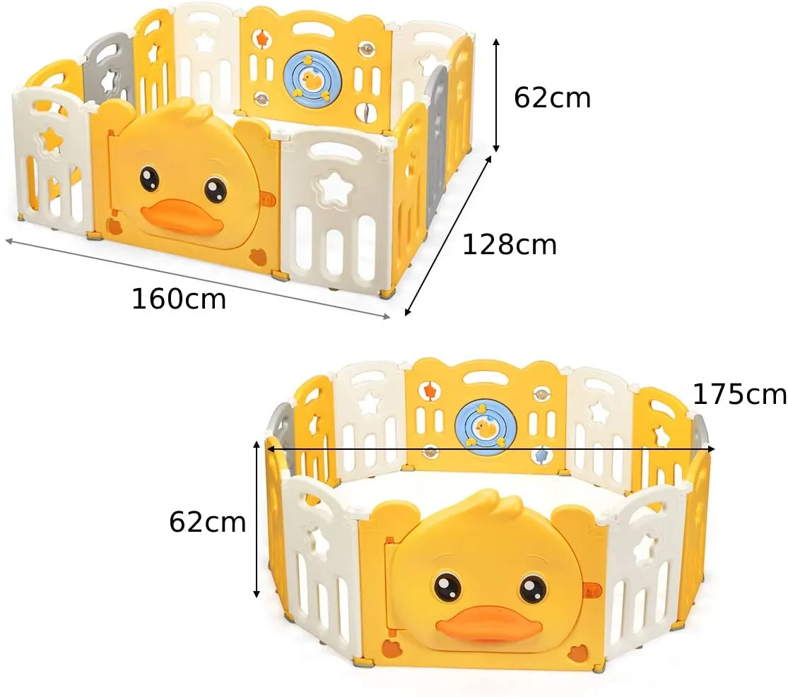 Large 12 Panel Foldable Baby Playpen and Ball Pool | Yellow "Car" themed Sunshine Design
