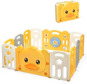 Large 12 Panel Foldable Baby Playpen and Ball Pool | Yellow "Car" themed Sunshine Design