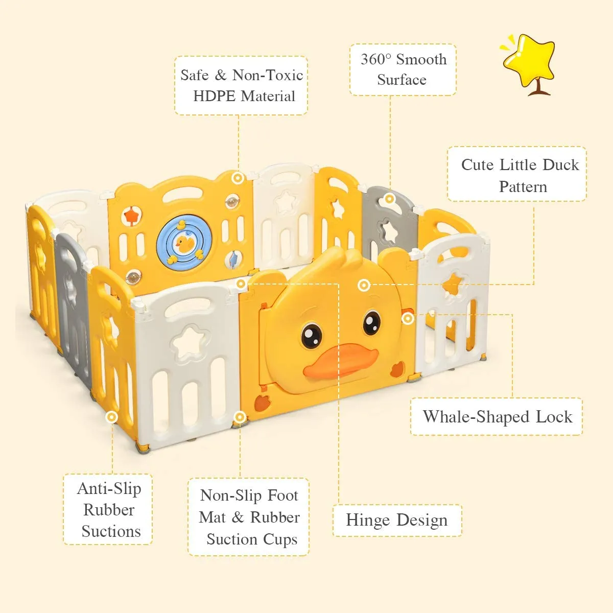 Large 12 Panel Foldable Baby Playpen and Ball Pool | Yellow "Car" themed Sunshine Design