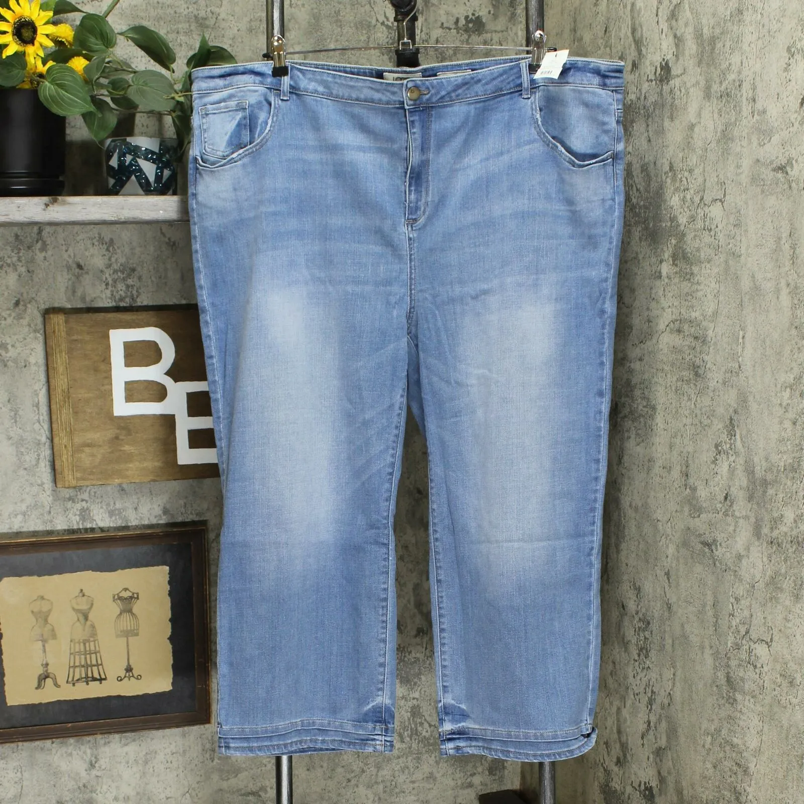 LOGO by Lori Goldstein Plus Size Double Hem Crop Straight Leg Jeans