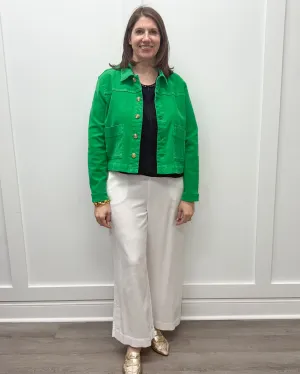 Long Sleeve Button Front Cotton Jacket - Kelly