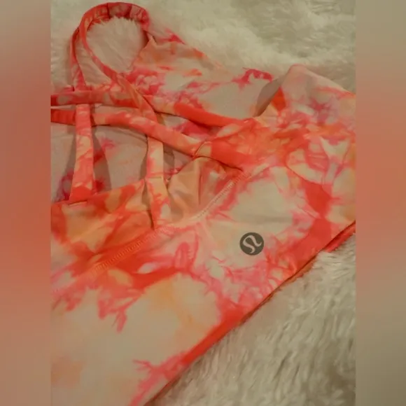 LULULEMON Energy Bra High Neck Shibori Grapefruit Orange Size 6
