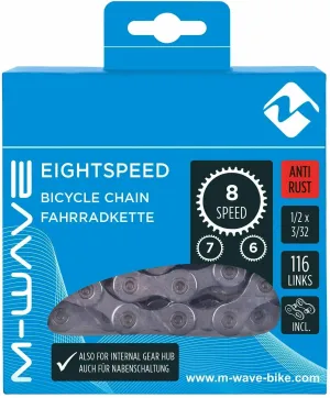 M-WAVE 6 / 7 / 8 Speed Bike Chain - 116 Link - Silver