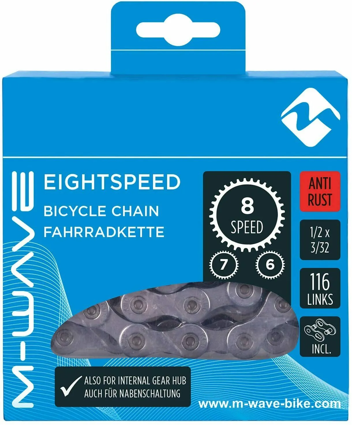 M-WAVE 6 / 7 / 8 Speed Bike Chain - 116 Link - Silver