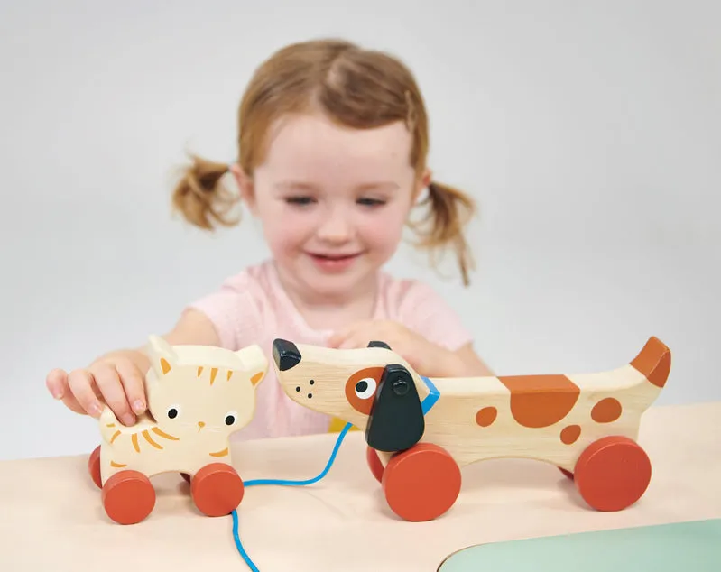 Mentari Wooden Puppy On Wheels Pull Along