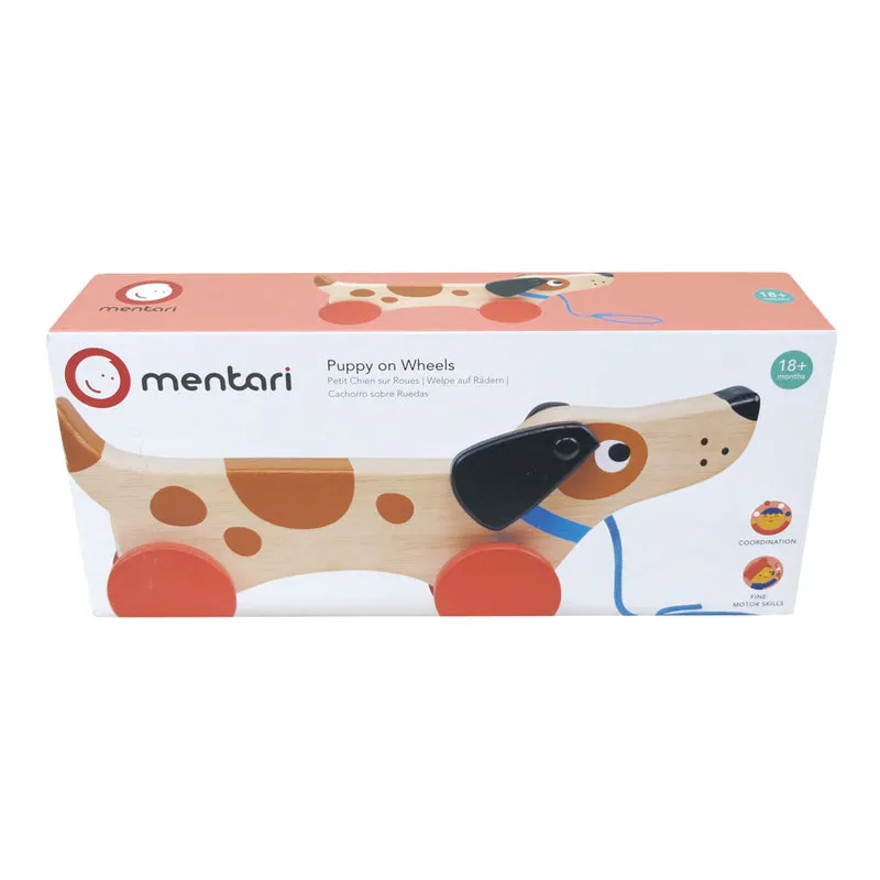Mentari Wooden Puppy On Wheels Pull Along