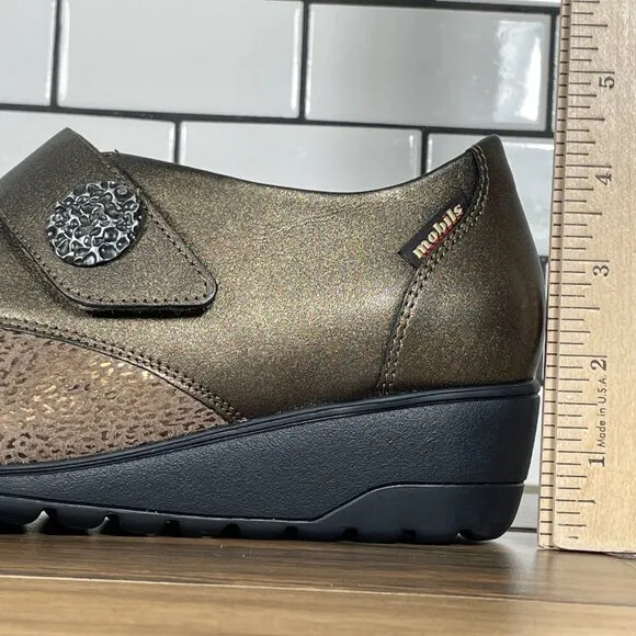 Mephisto Mobils Branda Womens Size 6 Shoes Dark Taupe Leather Wedge Slip On