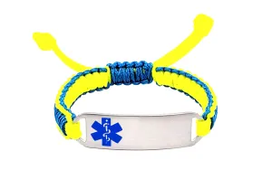 Micro Paracord Bracelet with Engraved Stainless Steel Medical ID Tag - Blue