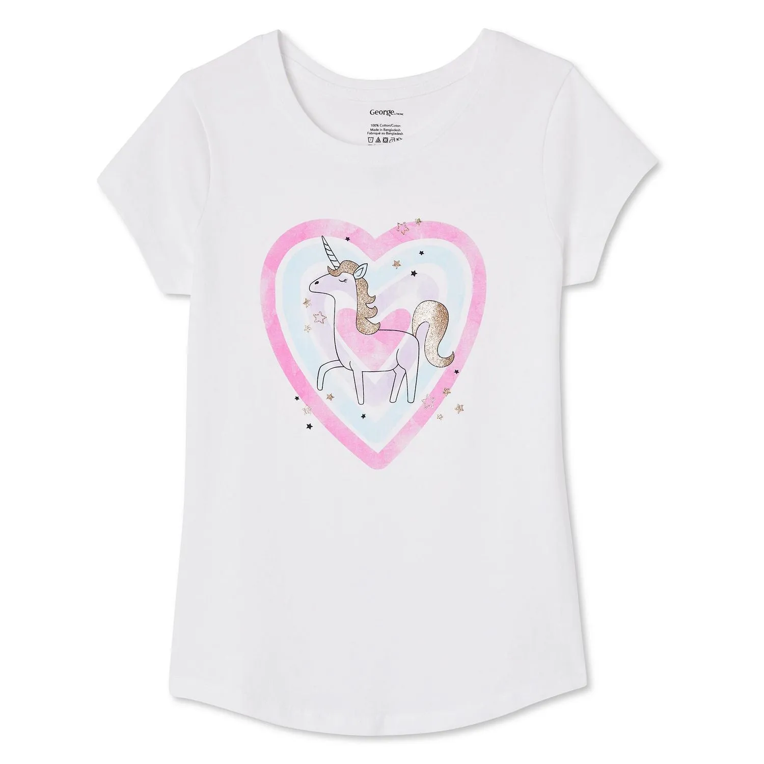 New George Girls' Short Sleeve Screen Tee, Unicorn, Sz L 1O-12